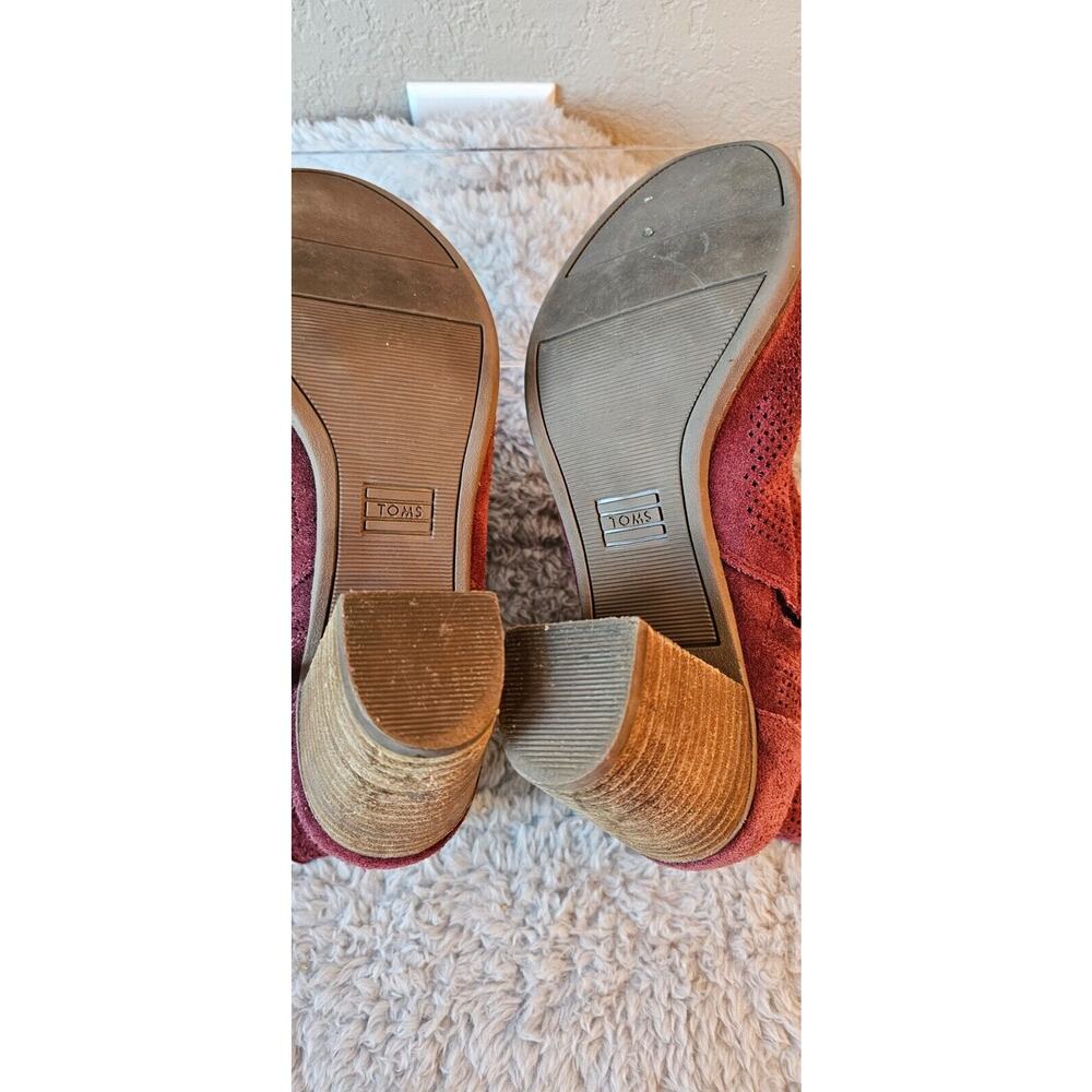 Toms Women's Majorca Peep Toe Zip-Up Booties Wine‎ Burgundy Size 8.5 - Picture 5 of 6